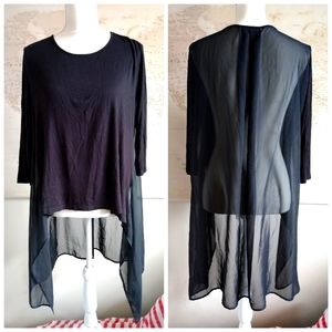 Cha Cha Vente Oversized Flowy Black Top with Sheer Contrast Panel, Size S